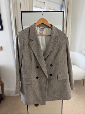 H&M Double-Breasted Tweed Blazer Jacket - Gray